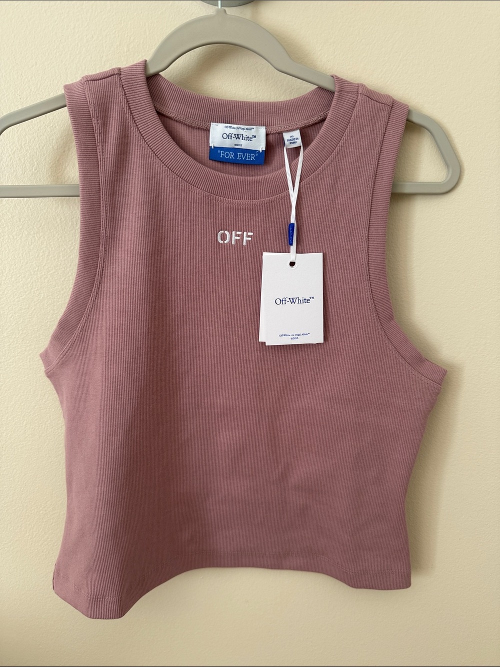 Off-White Mauve Ribbed 'OFF' Crop Tank